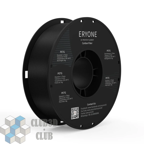 Carbon Fiber PETG пластик (Filament Пруток) CLUB3D PRO - Черный (Black) 1KG (1,75мм)