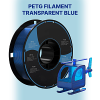 PETG пластик (Filament Пруток) CLUB3D PRO - Прозрачно Синий (Transparent Blue) 1KG (1,75мм)