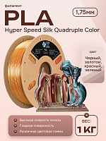 High Speed Ultra Silk PLA 4х цветный пластик CLUB3D PRO - Gorgeous Sum (Black & Gold & Red & Green) 1KG (1,75мм)