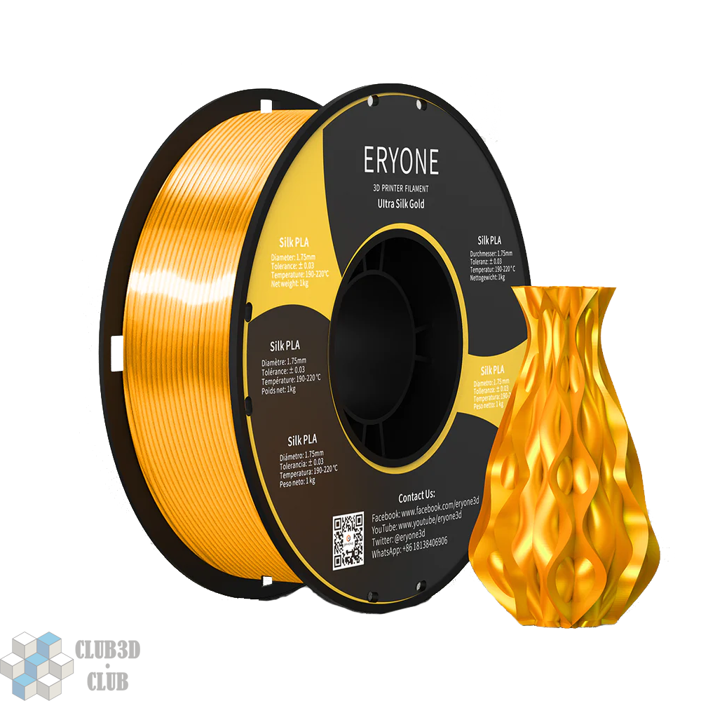 Купить PLA пластик ERYONE для FDM 3D принтеров  (Ender3,Anycubic,Picaso,Hercules) Ultra Silk Gold - Ультра блестящий  золотой 1KG (1,75мм) ERYONE по лучшей цене с доставкой - интернет магазин  №1 в России